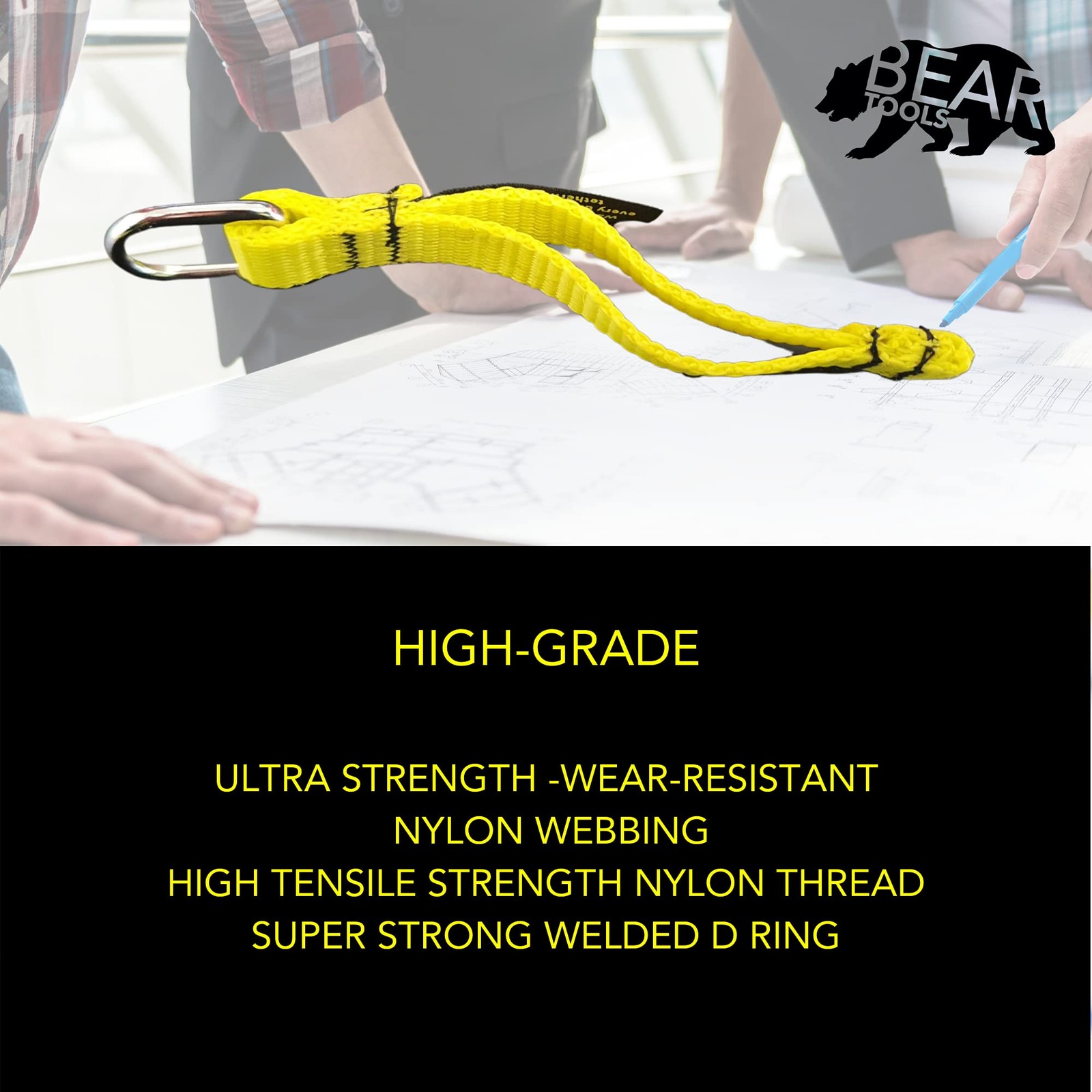 6 PCS Yellow Flat DRing Tool Tail Tethers 2In1 Max Load 0.9KG 12CMx12MM