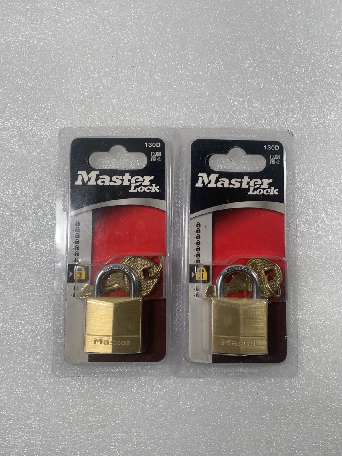 2-Master Lock Keyed Solid Body Brass Padlock 1-3/16" Wide 4-Pin Cylinder