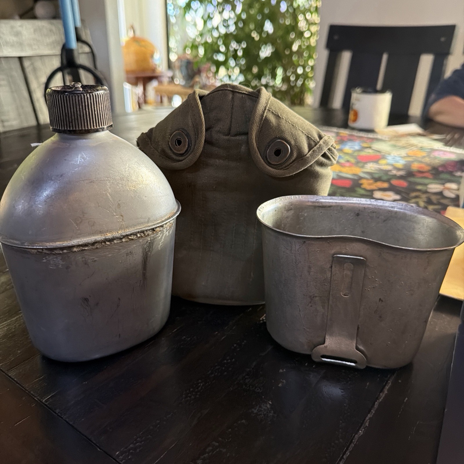 U.S. Army WW2 Canteen Set!  Cup And Canteen Dated 1944.  Cover Is Not Marked