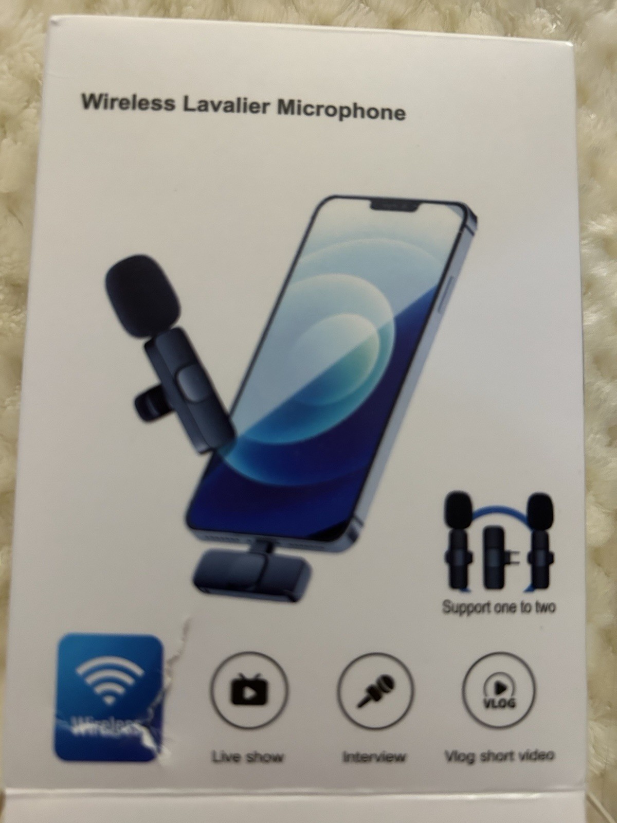 Two Lavalier Wireless Microphones Audio Video Recording Mini Mic iPad/Android