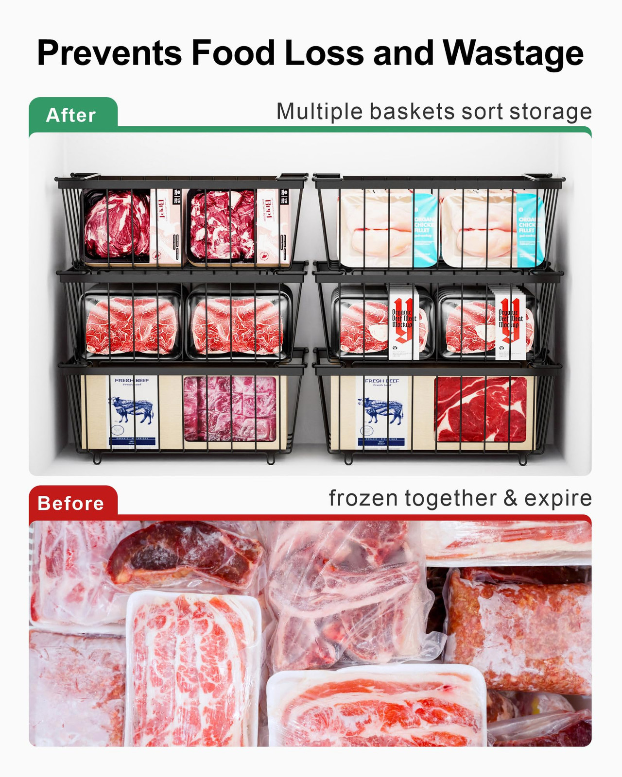 Chest Freezer Organizer Bins - 5 Pack Stackable Freezer Organizer Bins for 7 ...