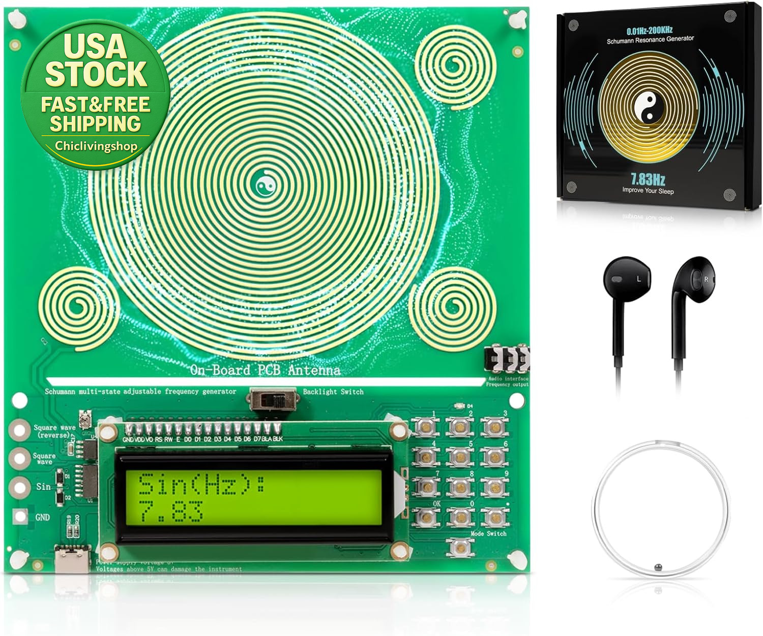 Frequency Generator Resonator 0.01-200000Hz Schumann Wave Machine Type-C Kit