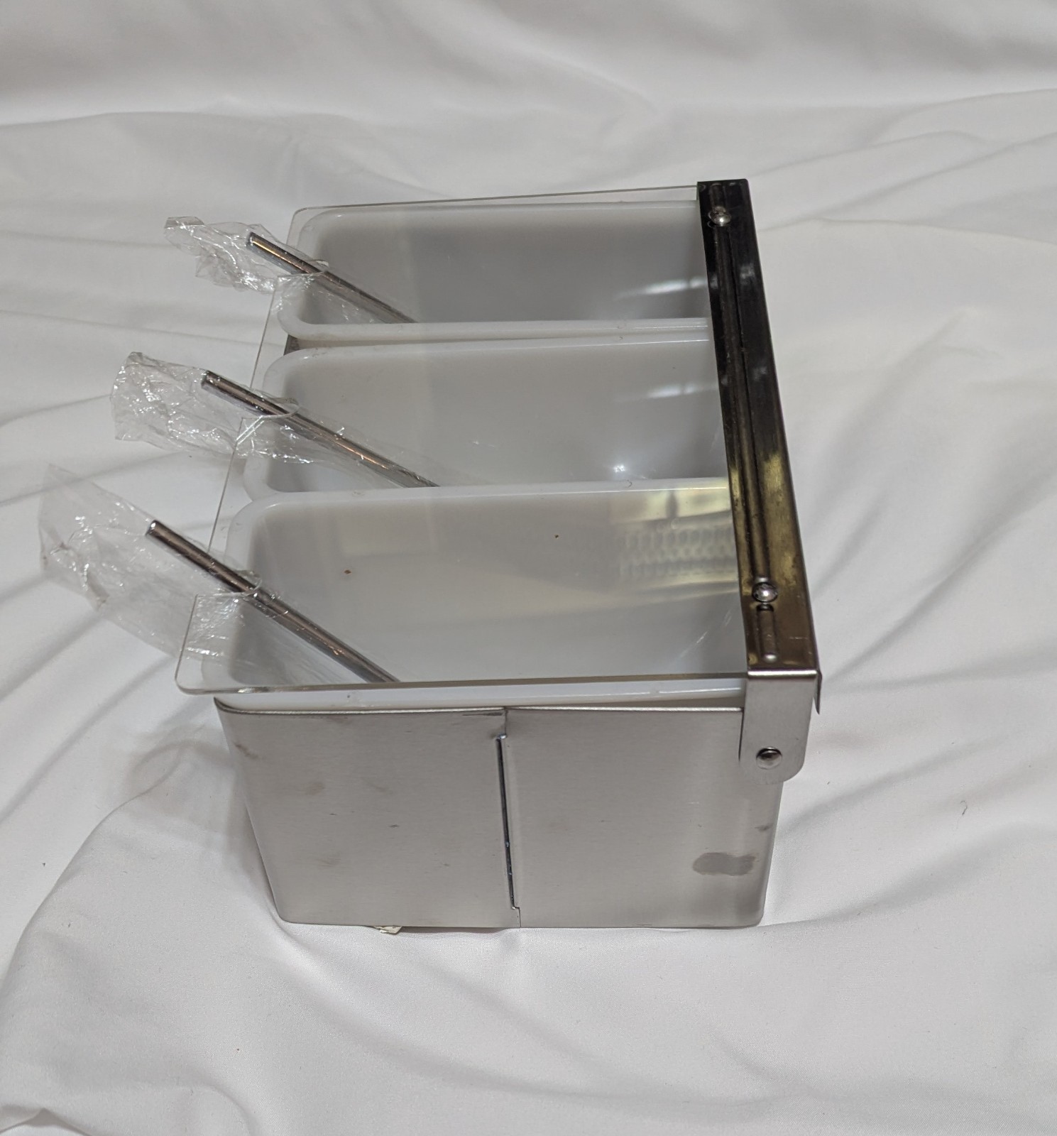 Premium Stainless Steel 3 Compartment Condiment Tray with Spoons
