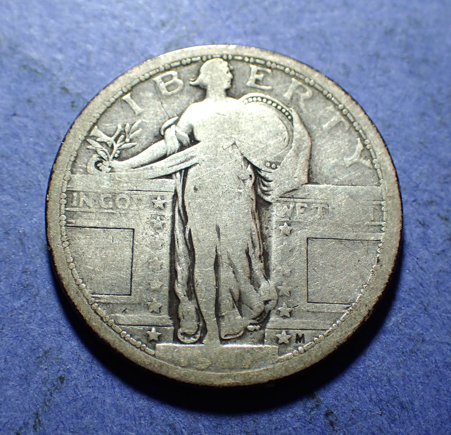 1917 Type 1 Standing Liberty Quarter  Good  Weak Date