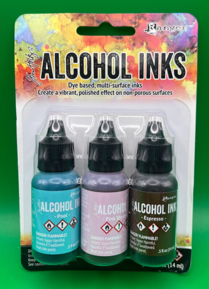 Tim Holtz Alcohol Ink .5oz 3/Pkg Retro Cafe-Pool/Pink Sherbert/Espresso new