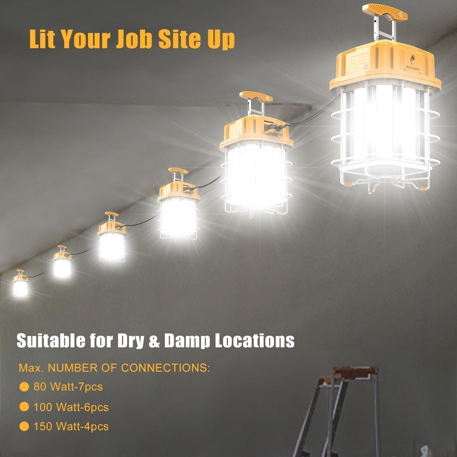 LED Work Light 100W Linkable Outdoor Construction Lights Job Site Lighting 5000K