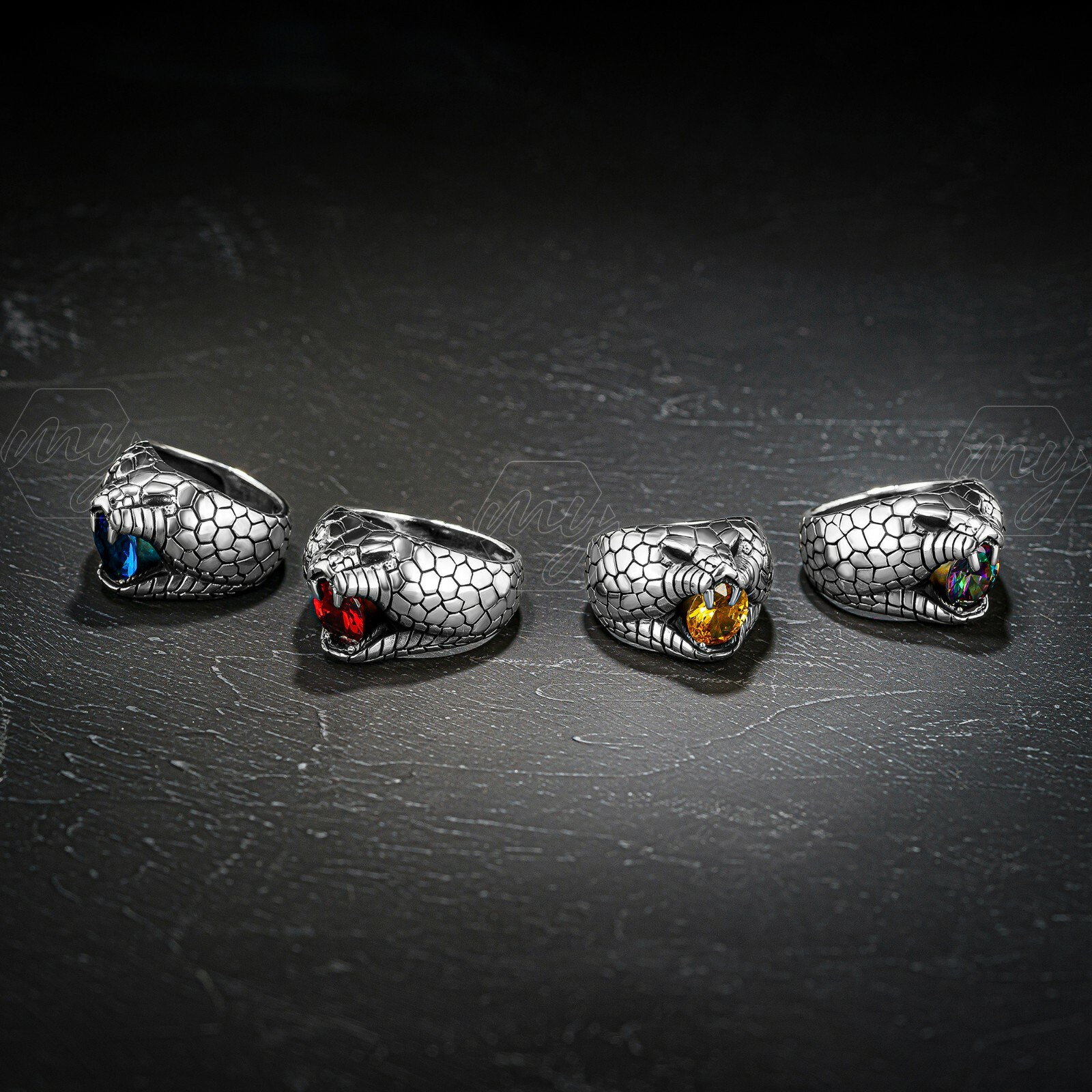 Solid 925 Sterling Silver Citrine Stone 3D Snake Design Men's Ring