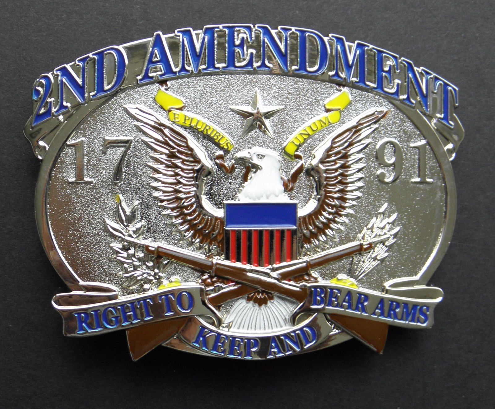 RIGHT TO KEEP AND BEAR ARMS 2ND AMENDMENT BLACK IRON FINISH BELT BUCKLE 3.45 INC