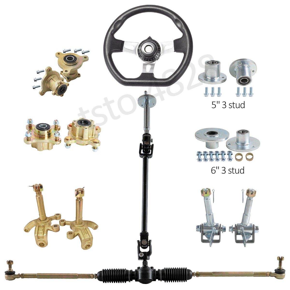 Steering Wheel, Gear Rack Pinion Shaft Tie Rod ,Spindle, Wheel Hubs For Go Kart