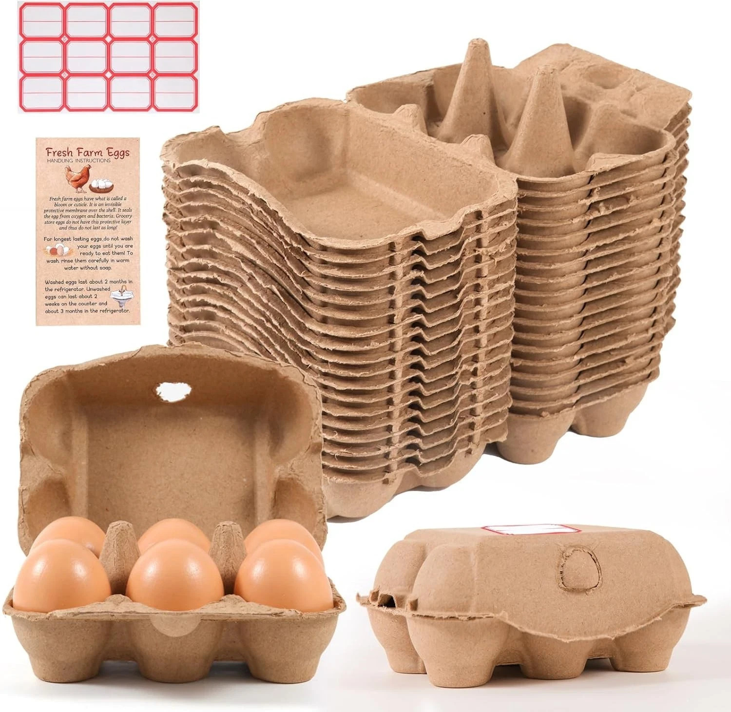 40 Pack Half Dozen Egg Cartons Bulk 6 Count, Empty Natural Paper Pulp Egg Car...