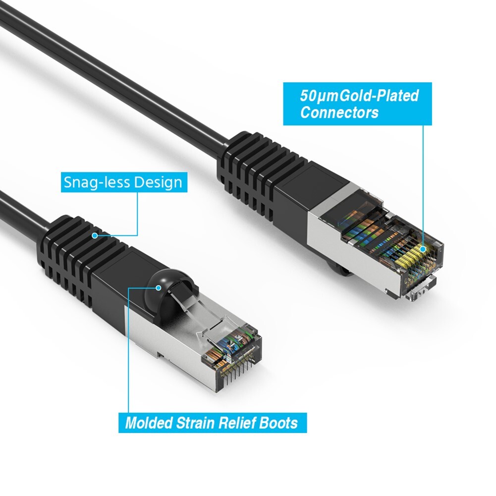 2FT Cat5E RJ45 Ethernet LAN Network FTP Shielded Patch Cable Pure Copper Black