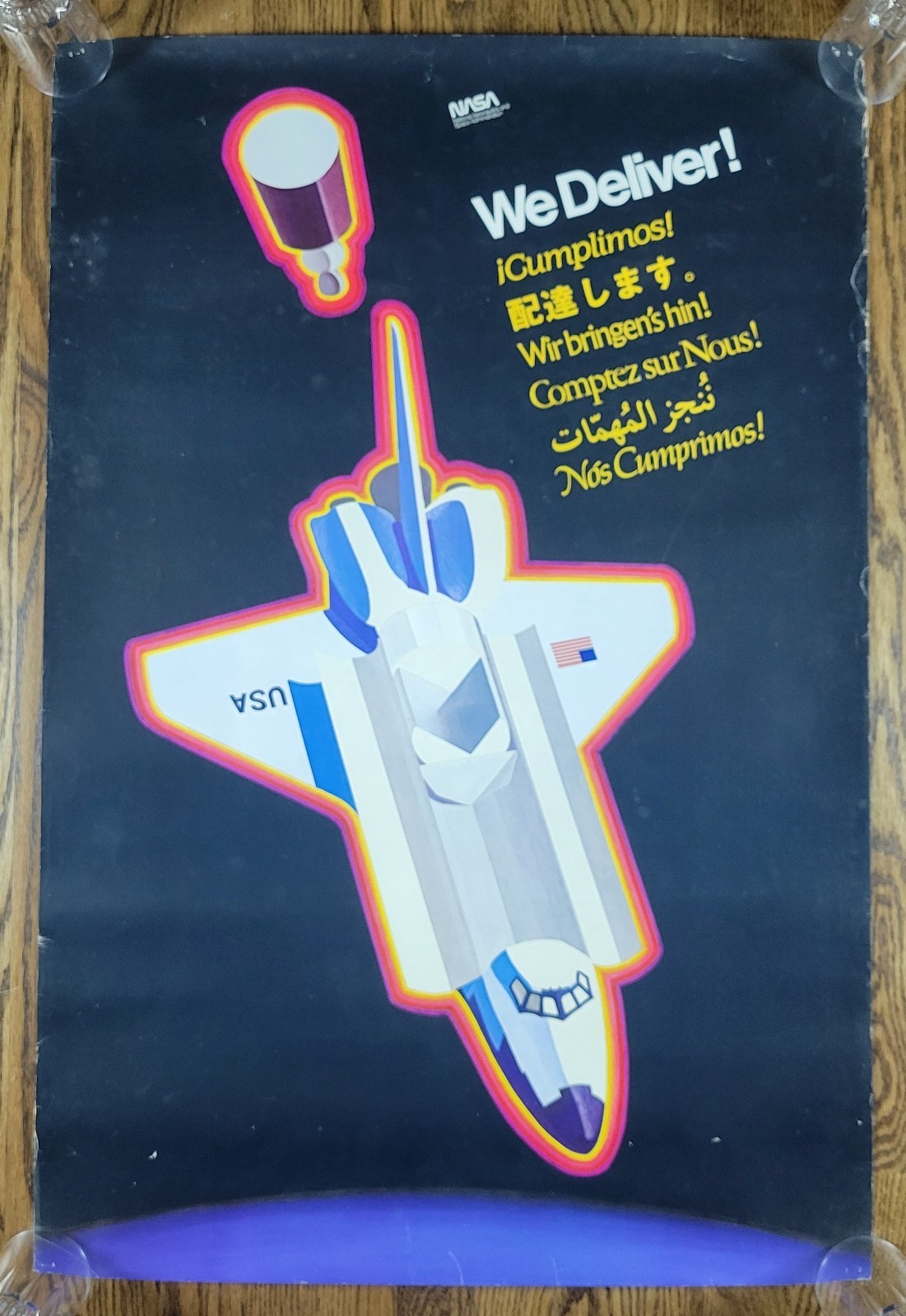 Vintage 1980s NASA Space Shuttle Poster "We Deliver!" 24x36