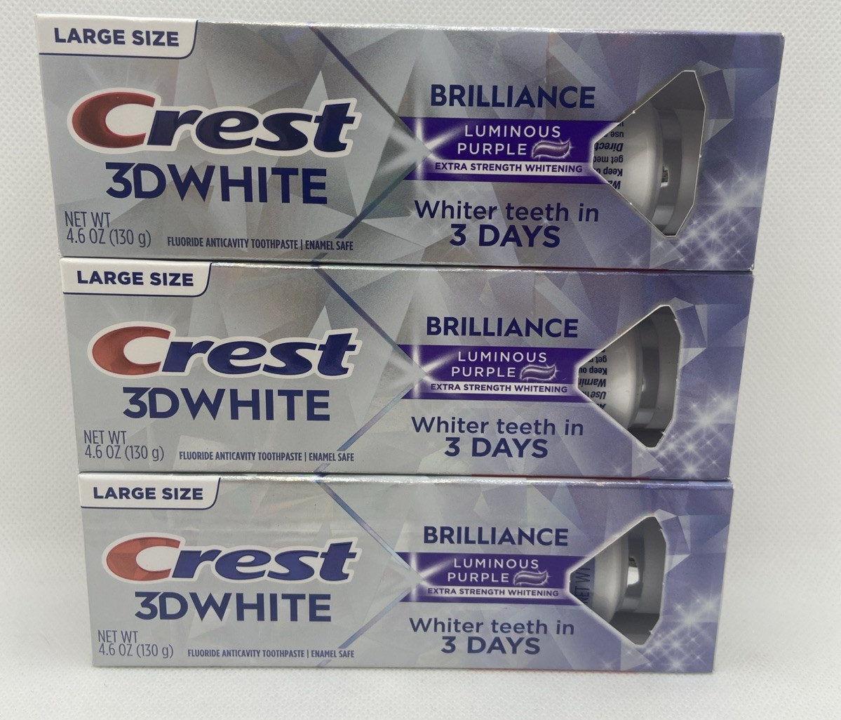 LOT OF 3 Crest 3D White Brilliance Luminous Purple Toothpaste, 4.6oz (exp 2028+)