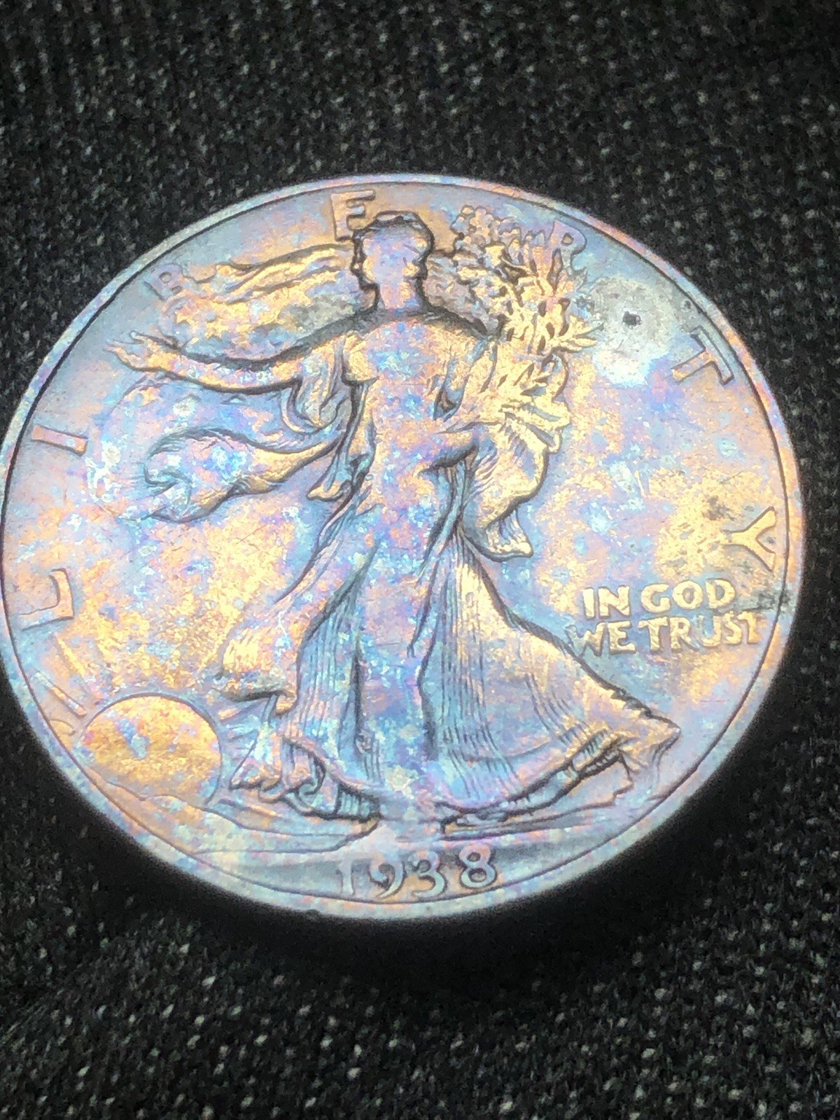 1938 Walking Liberty Half Dollar Rainbow Toned