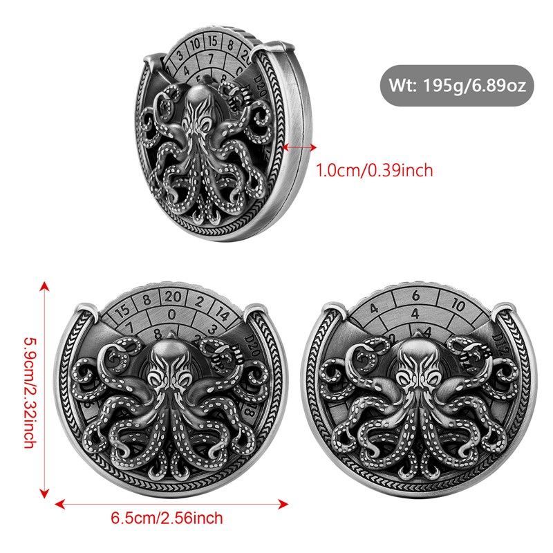 7 in 1 Octopus Spinner Dice Solid Metal Rotating RPG Dice for Dungeons & Dragons