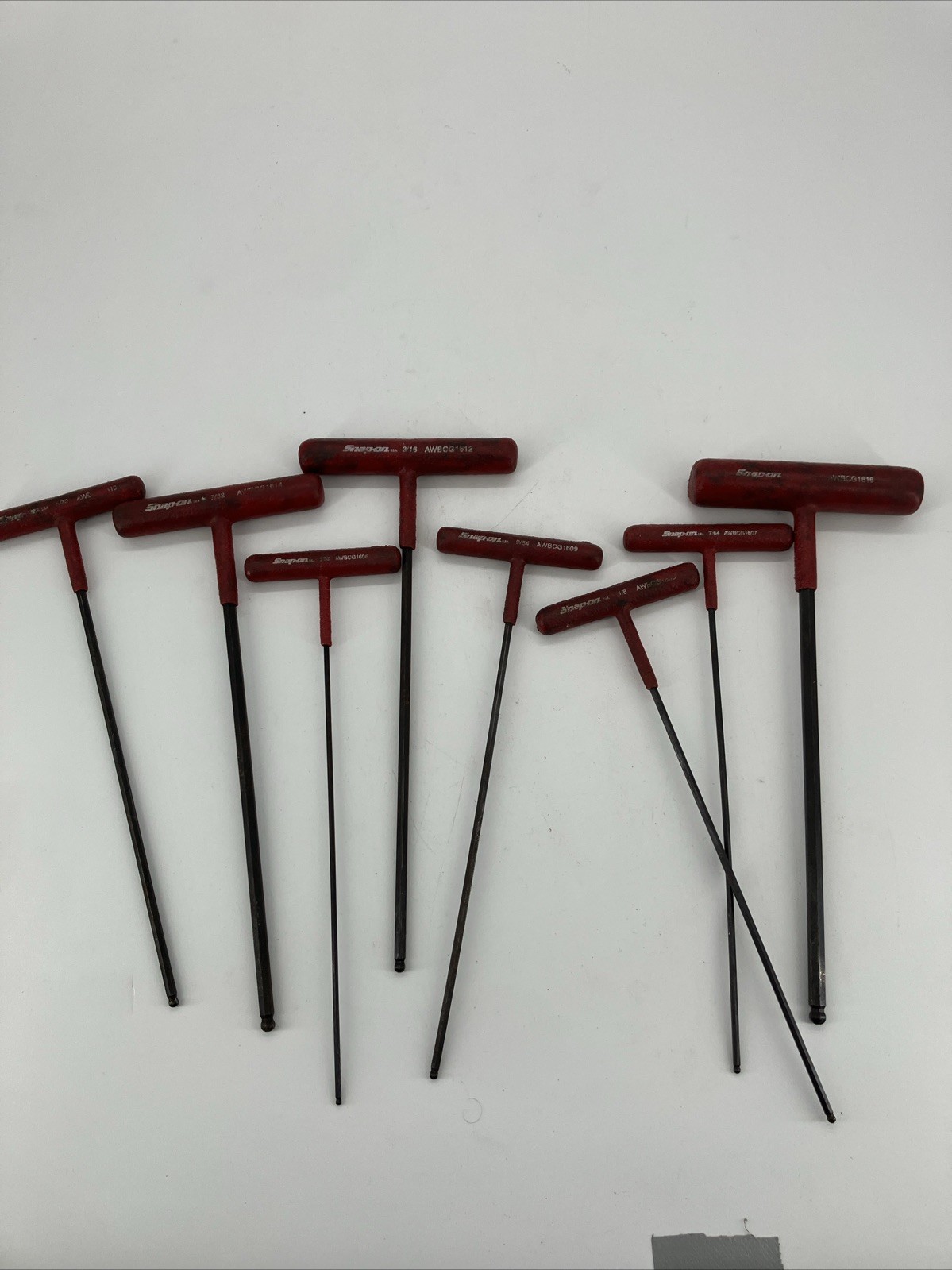 Snap-on Tools USA NEW 8pc SAE Soft Grip T-Handle Ball Hex Wrench Set AWBCG1600