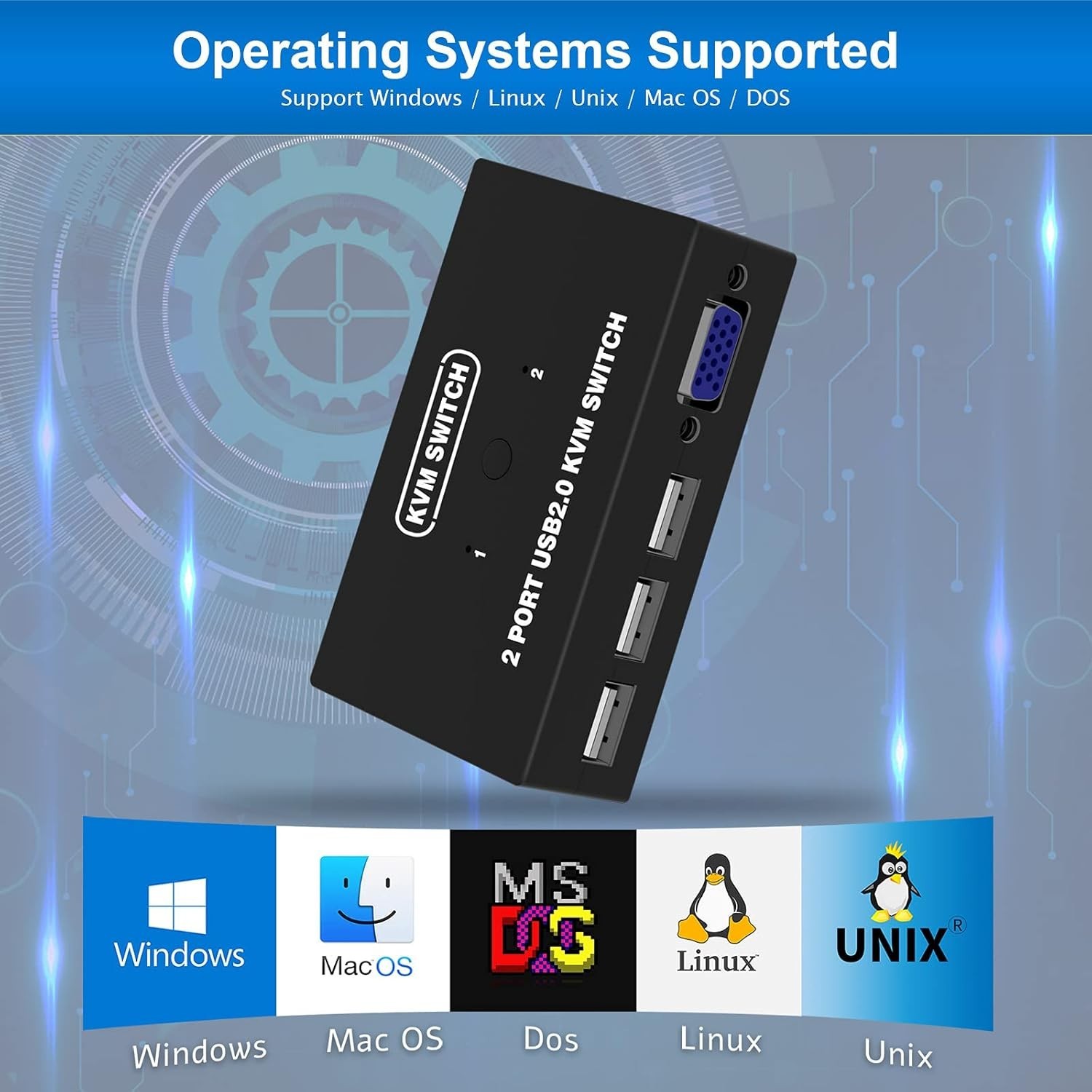 Versatile USB VGA KVM Switch for 2 PCs & 3 USB Devices - Ideal for Workspaces