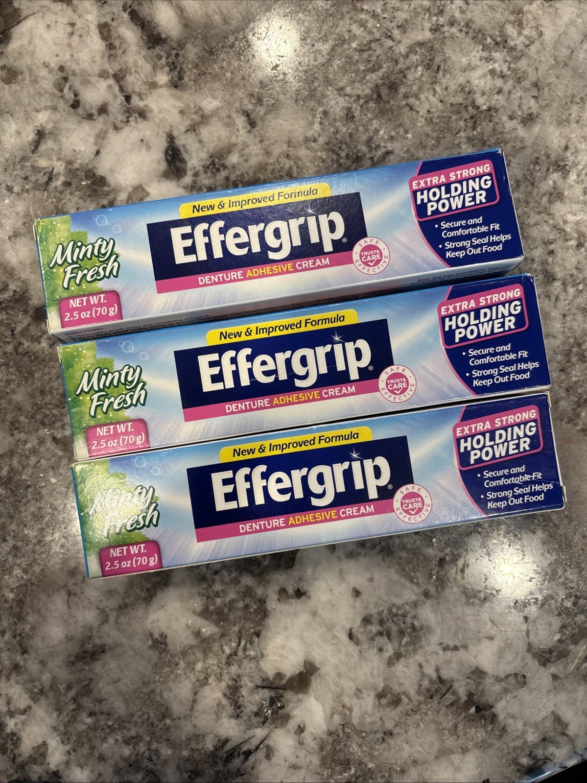 3 Boxes Effergrip Minty Fresh Denture Adhesive Cream 1.5 oz EXTRA STRONG HOLD