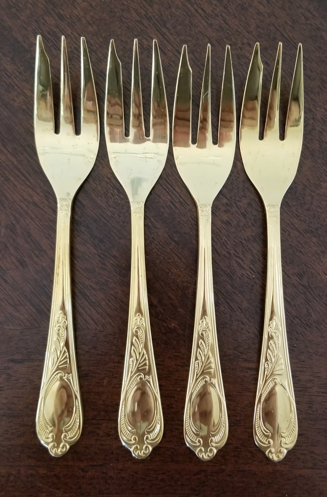 Lot of 4 - 23/24K Gold Plated HARTVERGOLDET Germany 18/10 Small Forks 5 7/8”