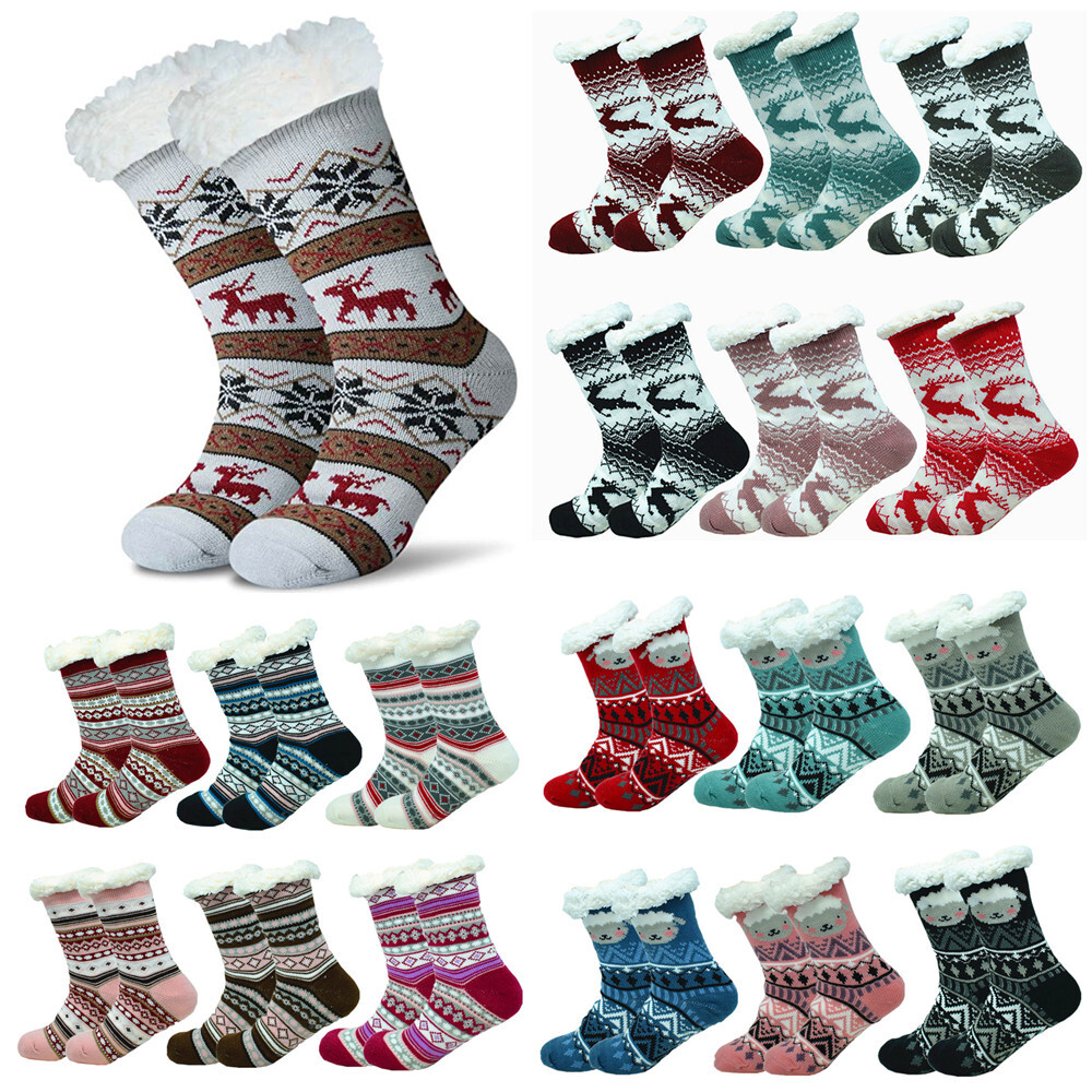 Womens Winter Non-Skid Sherpa Fleece-lined Cozy Fuzzy Thermal Slipper Socks Lot
