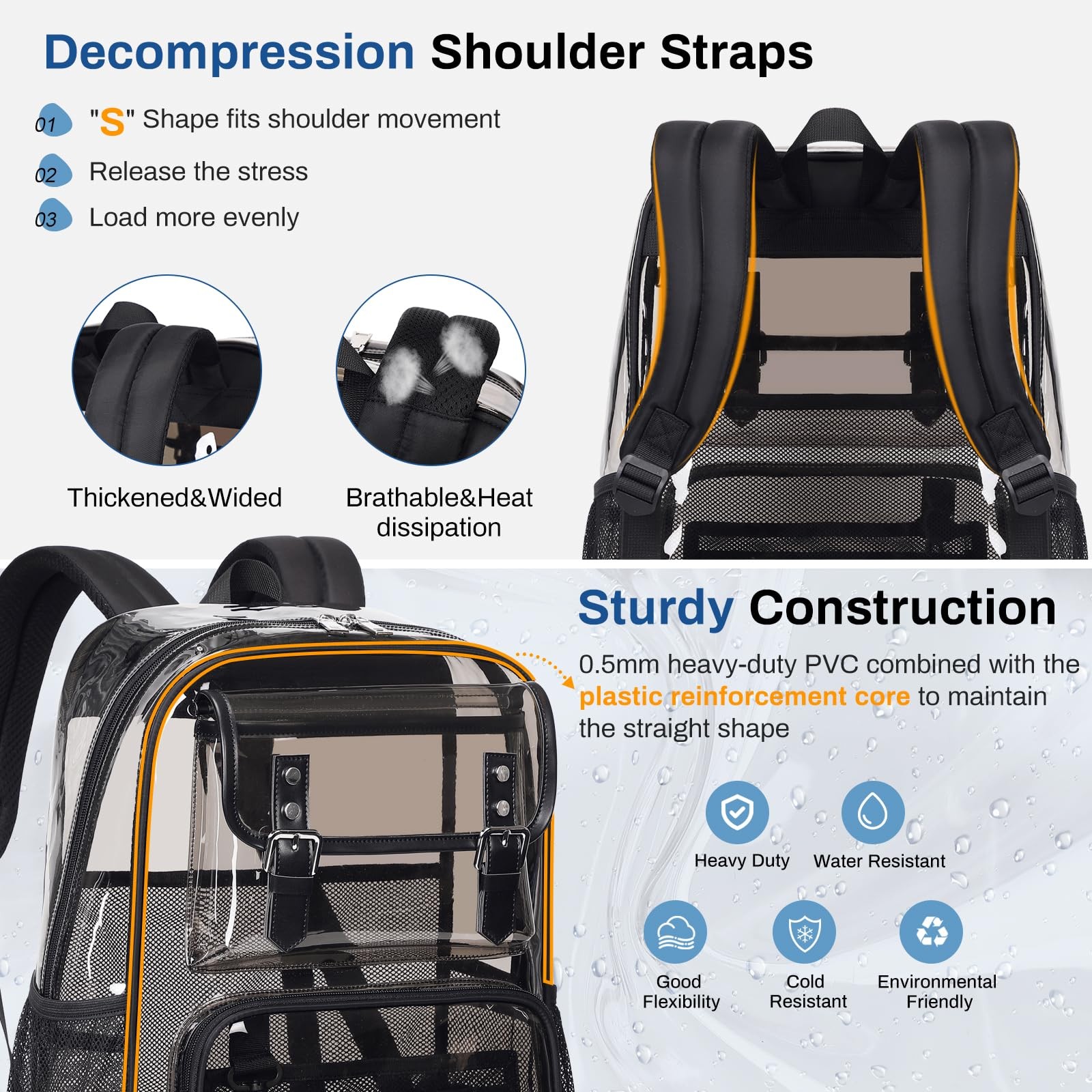 New Clear Backpack Heavy Duty PVC Clear Bookbag Transparent Backpack See Through