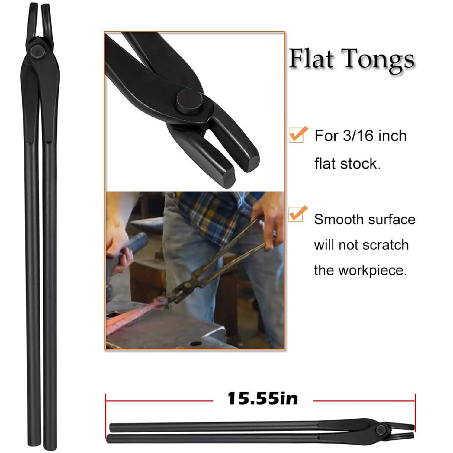 5PC Knife Making Blacksmith Tongs Bladesmith Hand Tool Set Anvil Vise Forge Flat