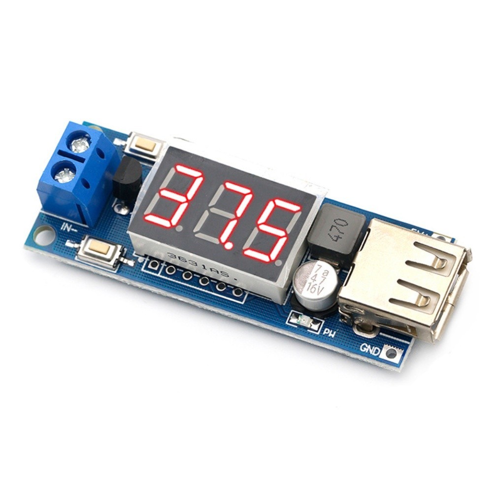 DC 4 5 to 40V Step Down Power Supply Module with USB Charger and Voltmeter