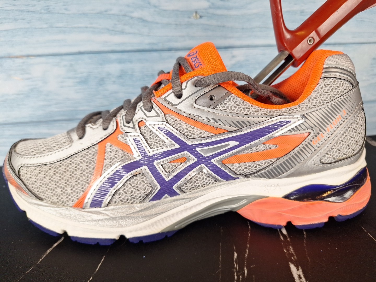 ASICS Gel-Flux Running Shoes Gray Orange Purple Sneakers Sz 7.5