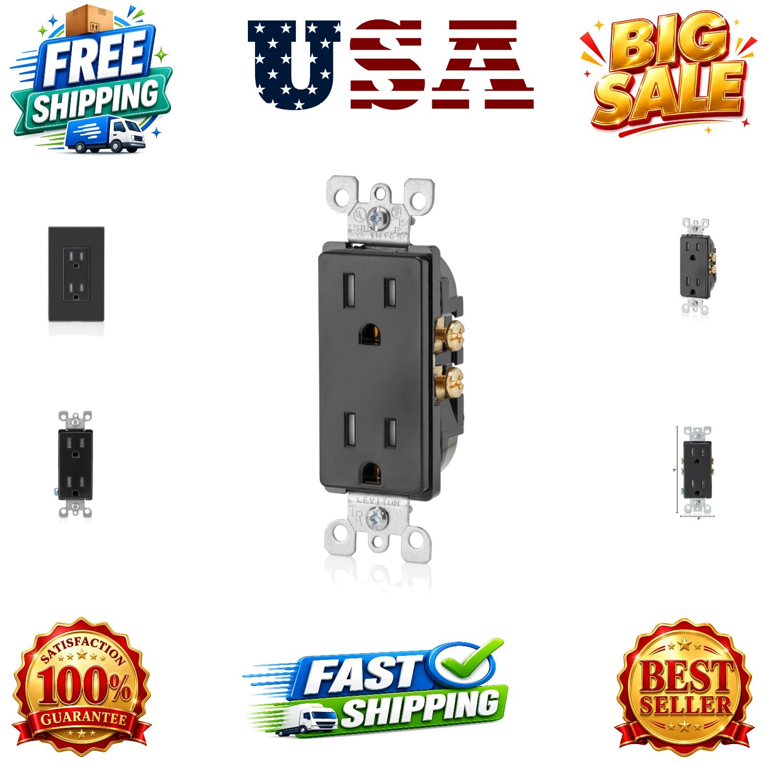 15 Amp Decora Tamper-Resistant Duplex Electrical Wall Outlet, , Black