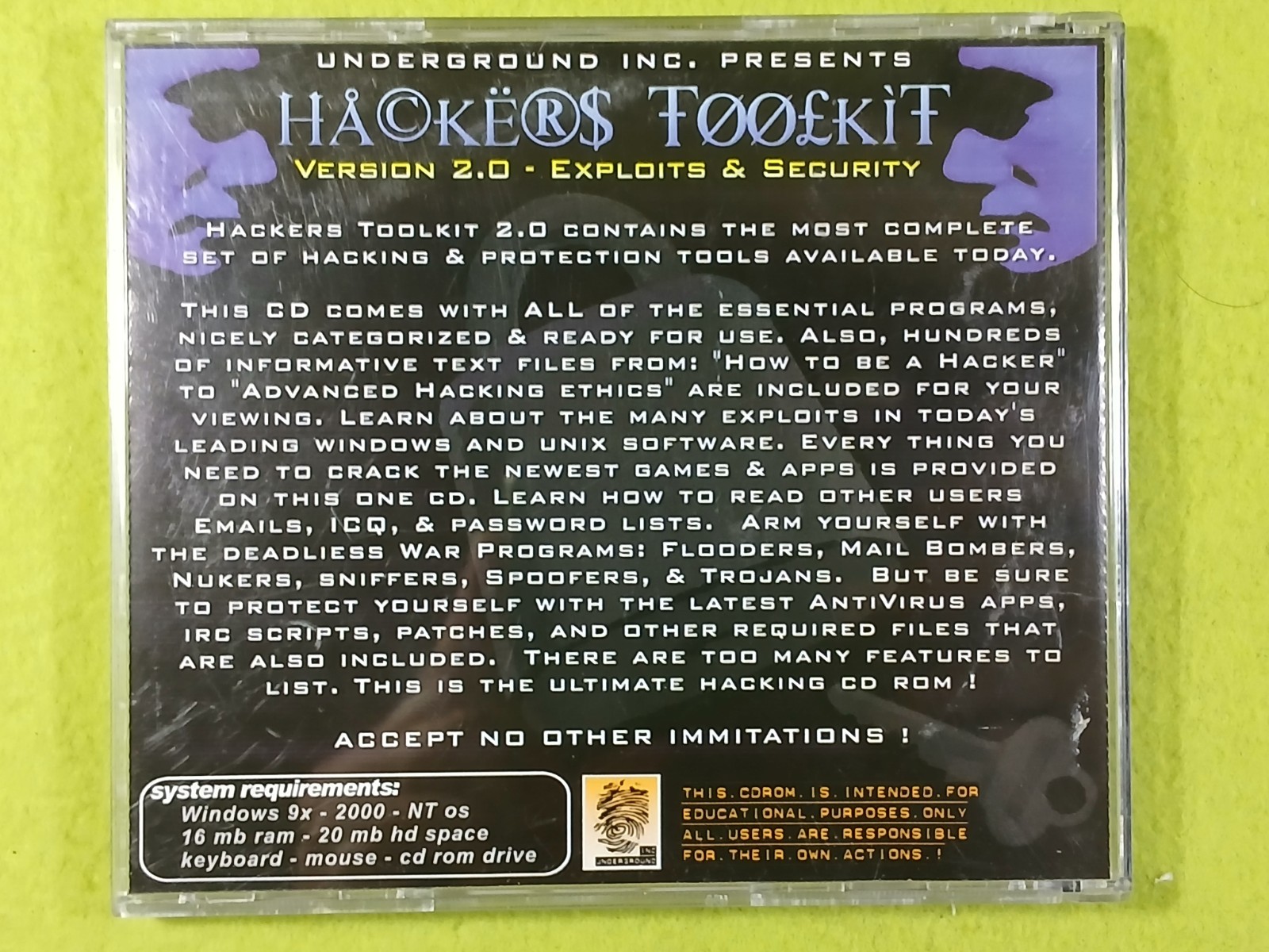 Hackers Toolkit Version 2.0 (PC, CD-ROM, 2000) Win98/2000/NT RARE OOP HTF