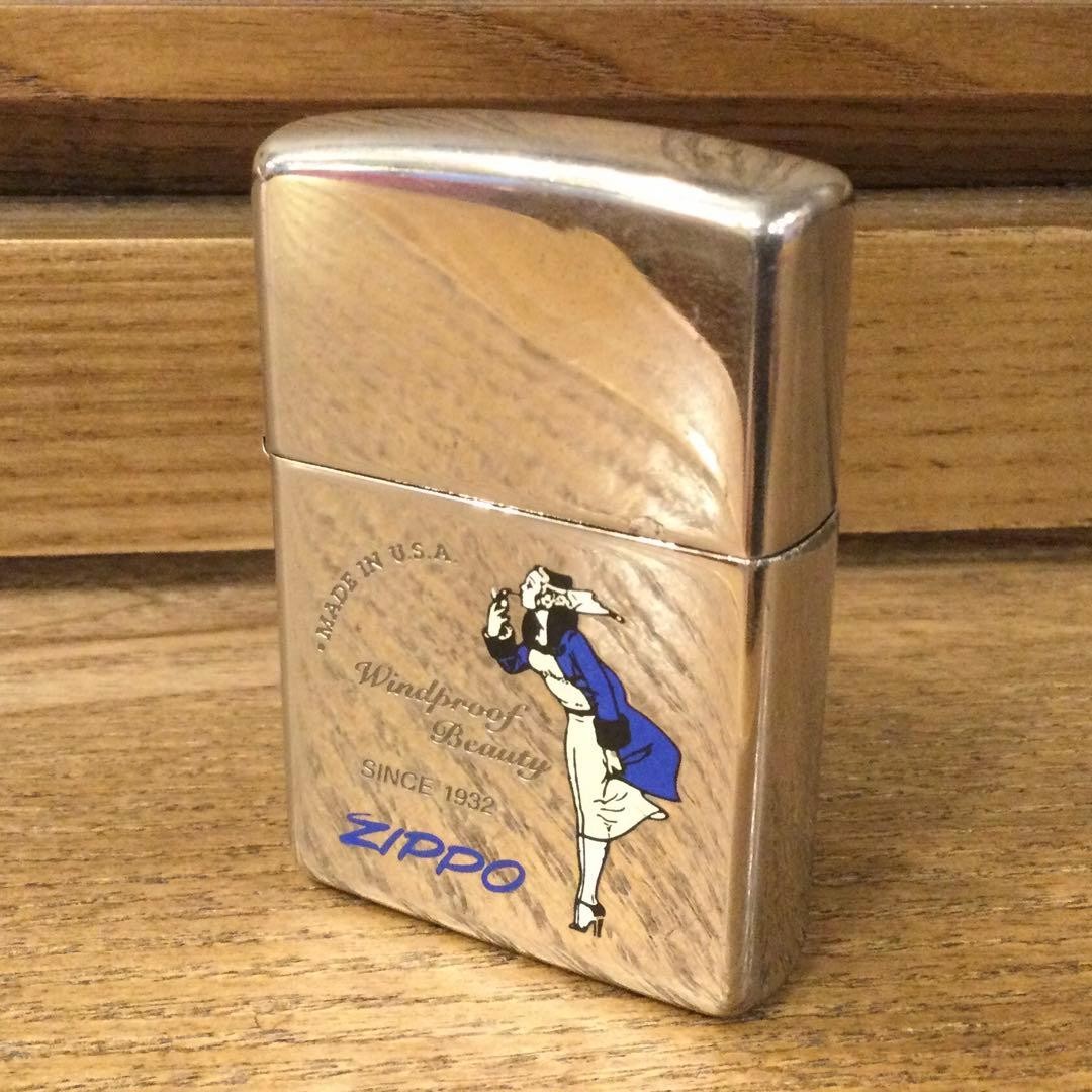 ZIPPO Windy Silver Plate Costume Girl Pattern Blue