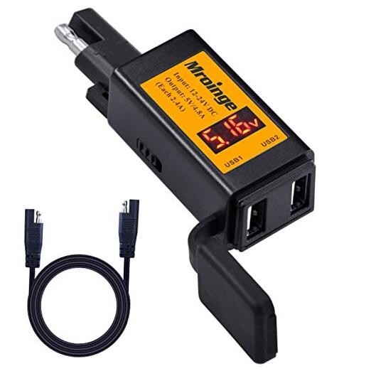 Motorcycle USB Charger 4.8A SAE to 5V Adapter with Voltmeter & 4.8A @ 5V