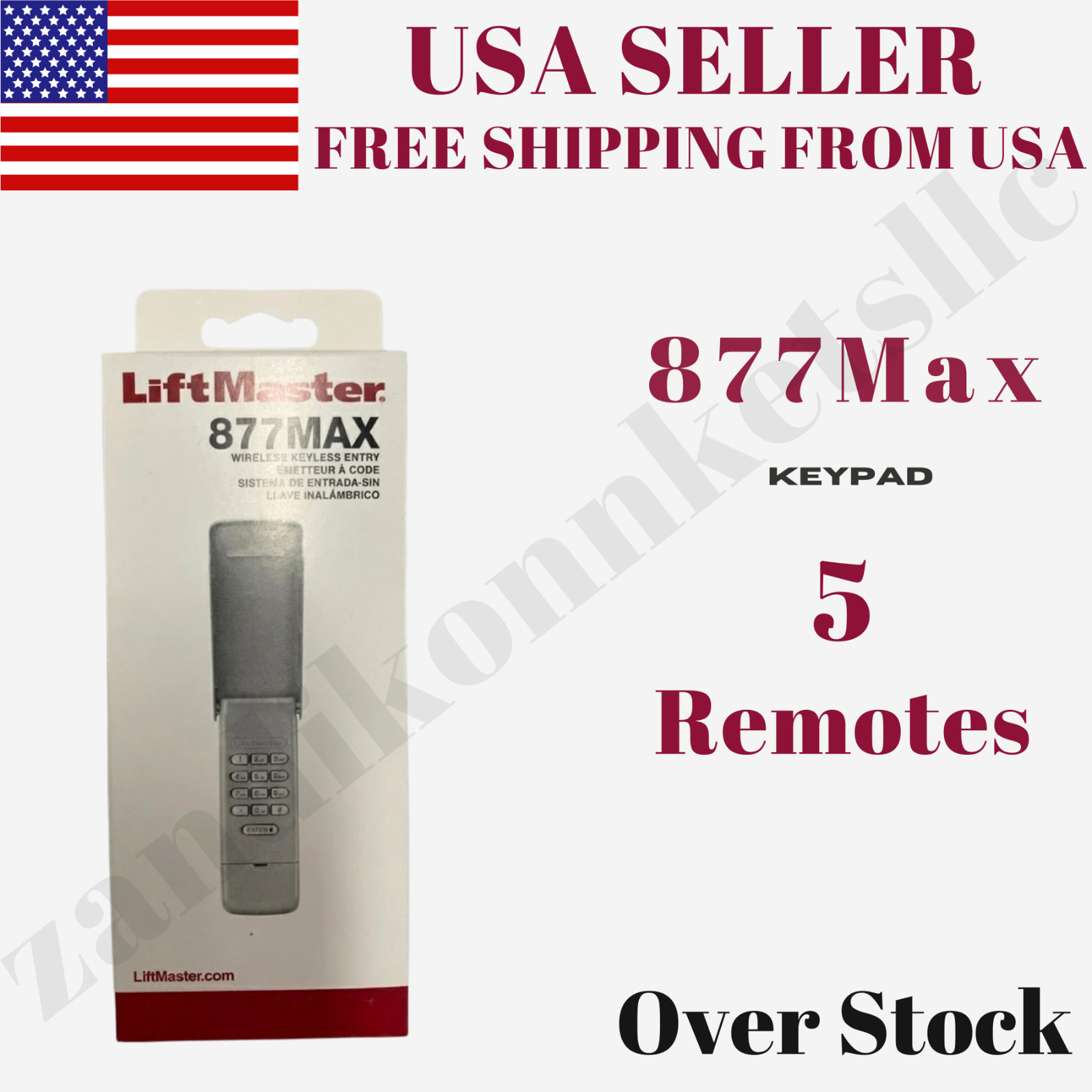 Pack of 5 LiftMaster 877MAX Wireless Keypad – Security+ 2.0 Garage Door Opener