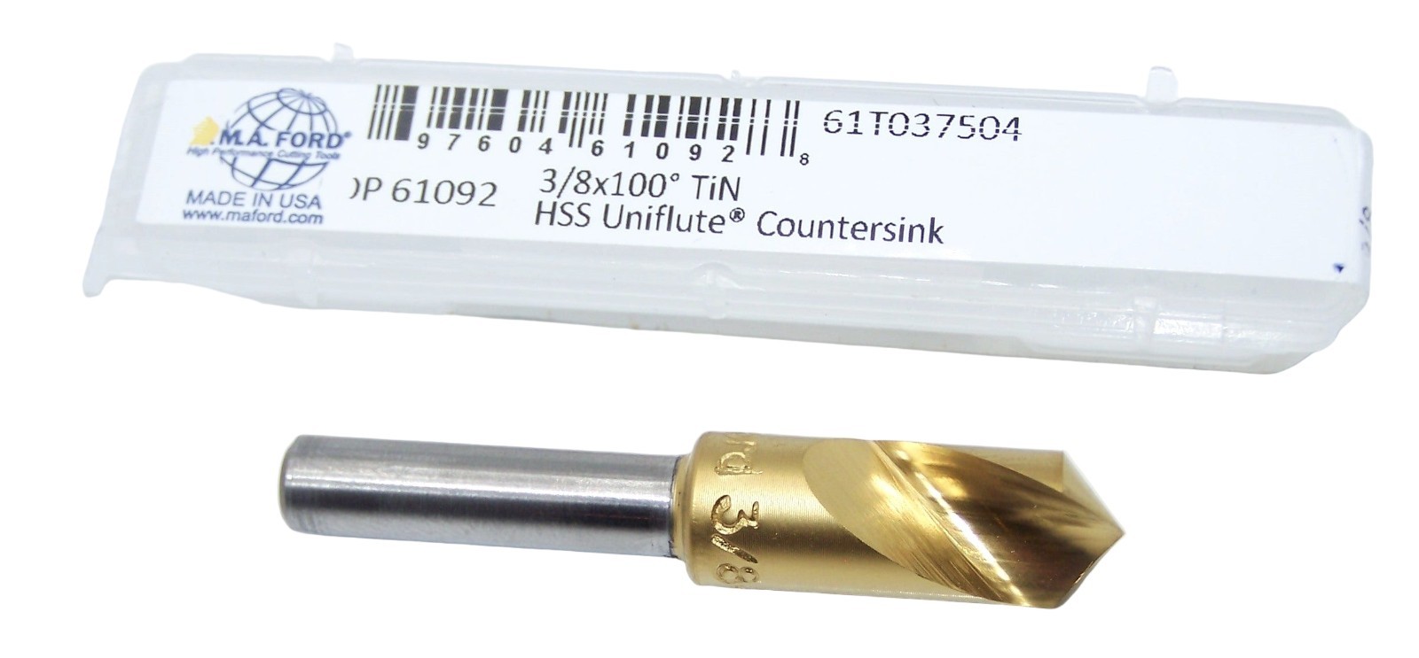 100 DEG 3/8" HEAD 1/4" SHANK 1 FLUTE HSS COUNTERSINK TIN COATED MAFORD 61T037504