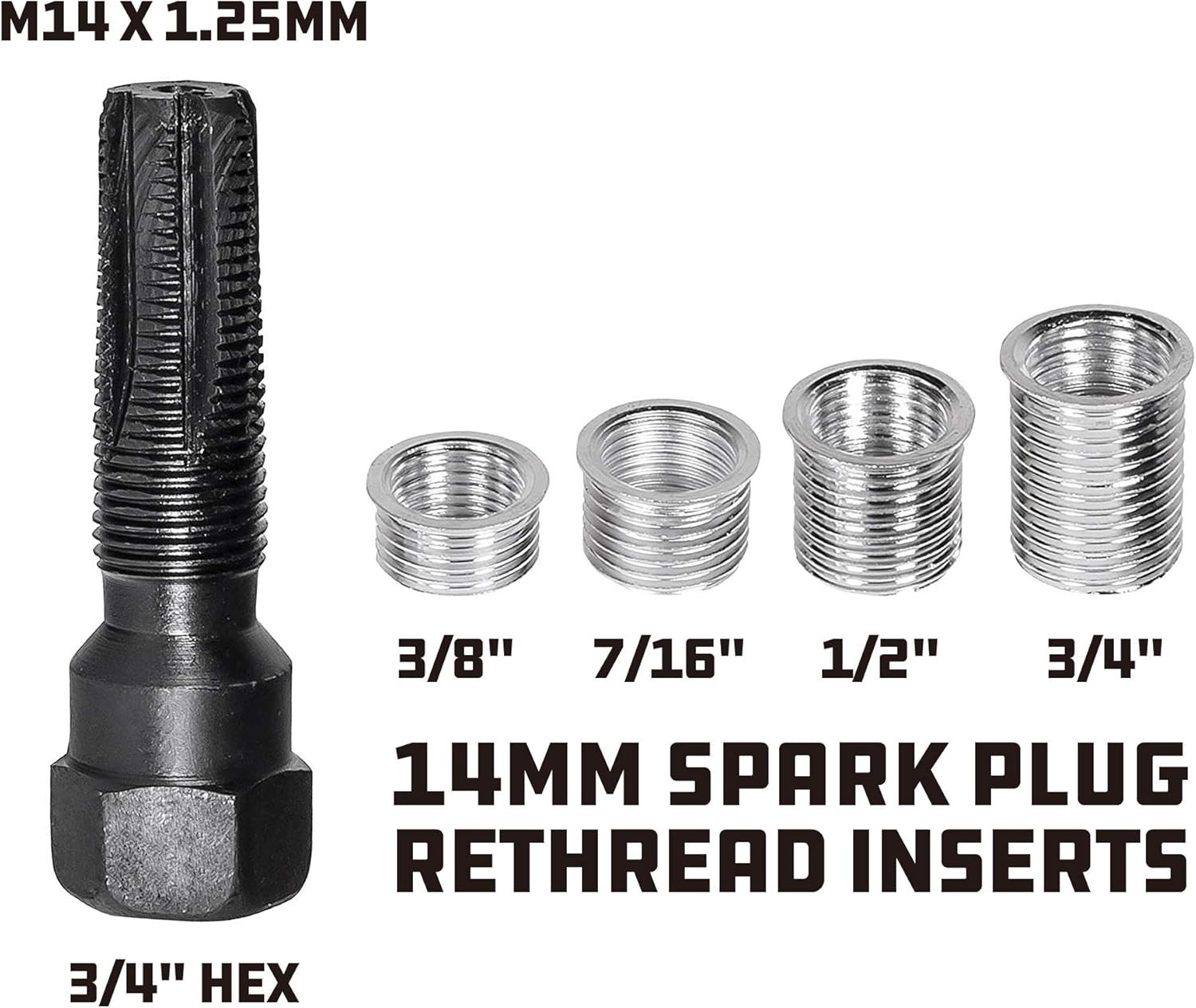 Repair Damaged Spark Plug Threads with 14mm Kit - Tap & 4 Inserts Included
