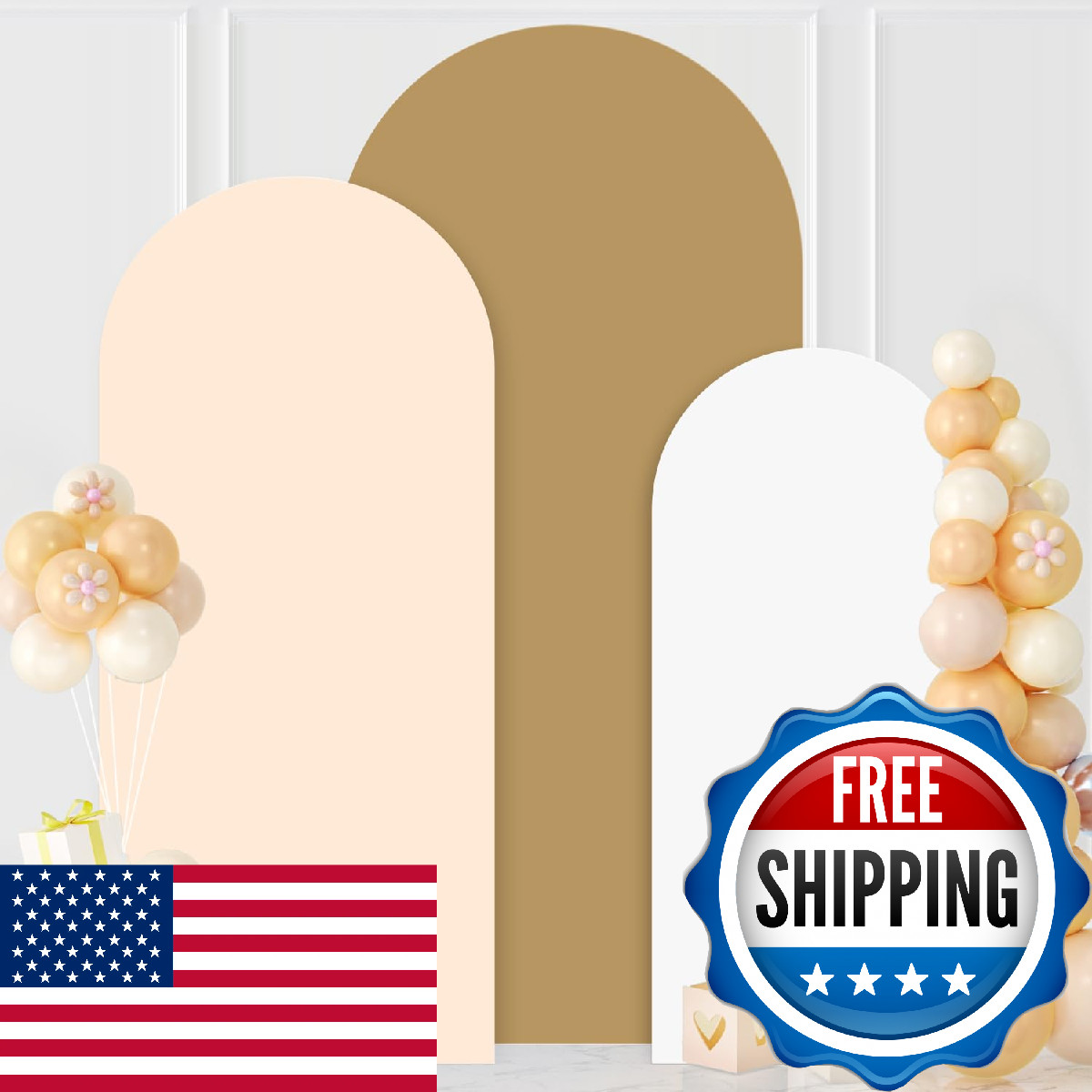 Modfuns 66.67.2Ft Arch Cover Set Of 3 Spandex Arch Cover Khaki Beige White Arch