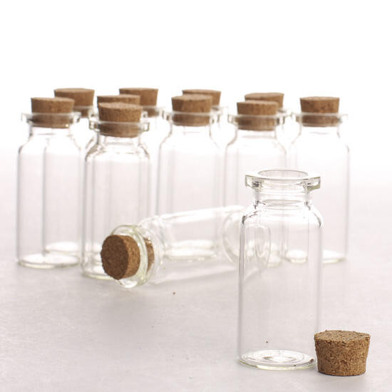 Set of 60 Mini 1-7/8" Clear Slender Glass Bottles with Corks