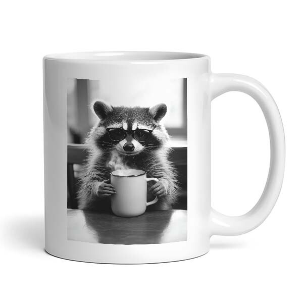 Raccoon Drinking Coffee - Cute Funny Kitchen Animals - Mug
