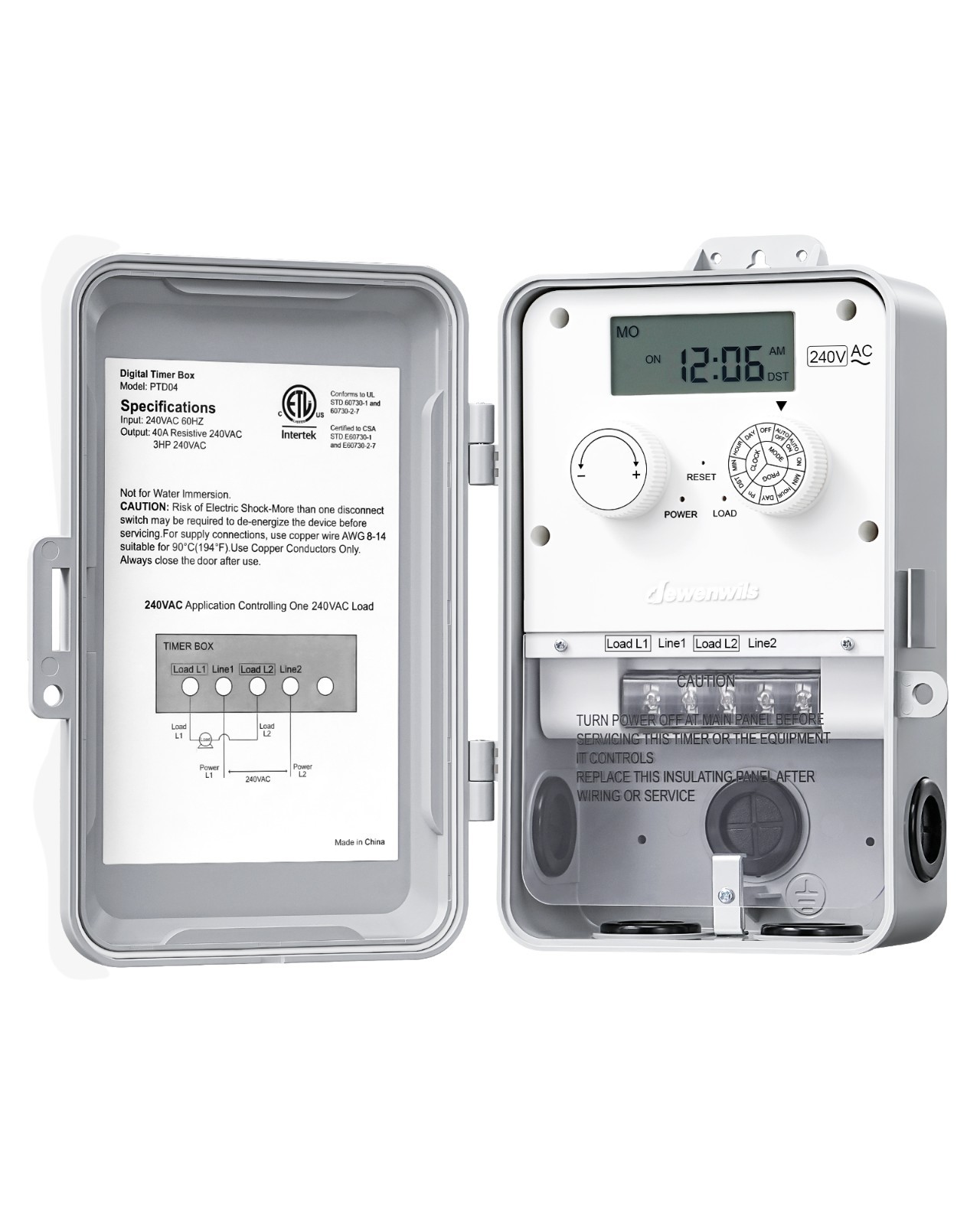 DEWENWILS Pool Pump Timer, Outdoor Digital Timer Box, 3HP 40A 240VAC, Water Heat
