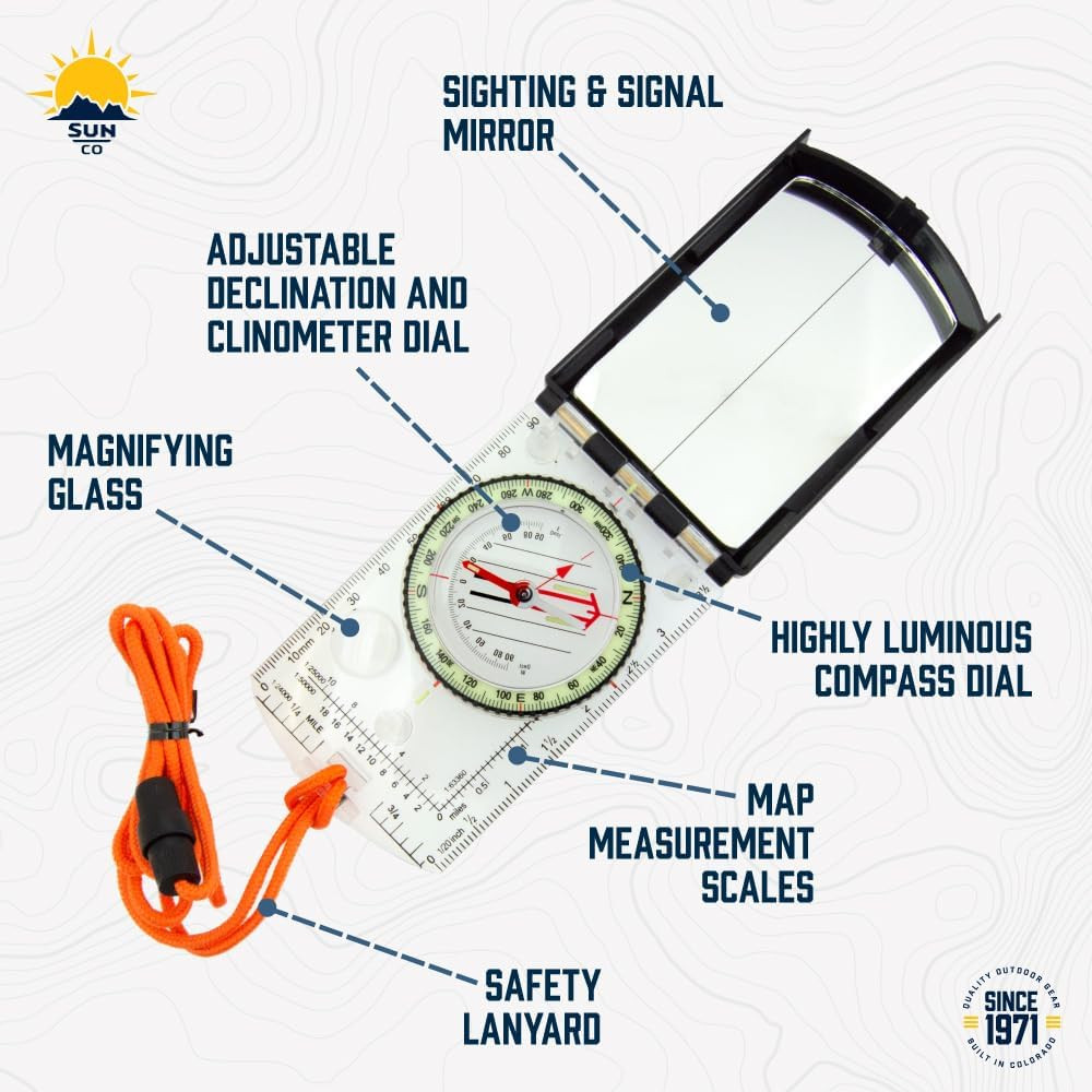 Sun Company Prosight Sighting Map Compass with Adjustable Declination - Lightwei
