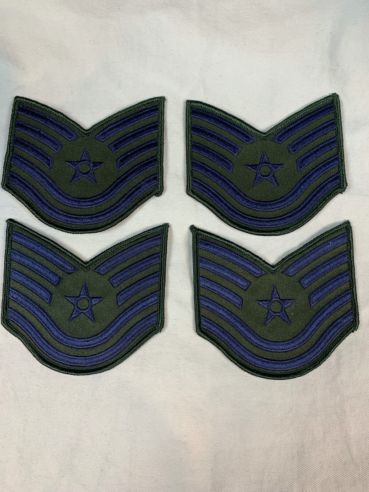 Lot of 4 USAF U.S.A.F.  E-6 TECH SERGEANT CHEVRONS, STRIPES NEW GREEN & BLUE 857