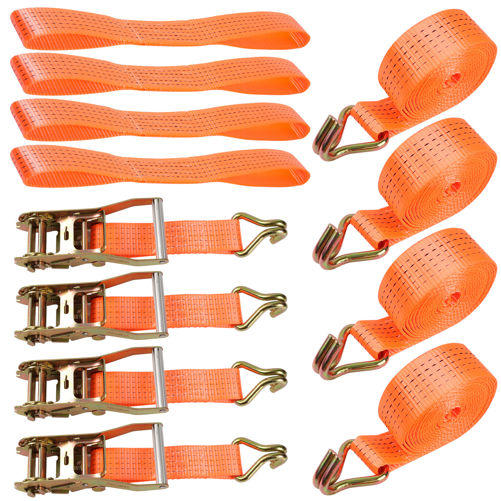 4 Pack Ratchet Tie Down Straps 10000 lbs 2" x 13 Heavy Duty Double J Hook US