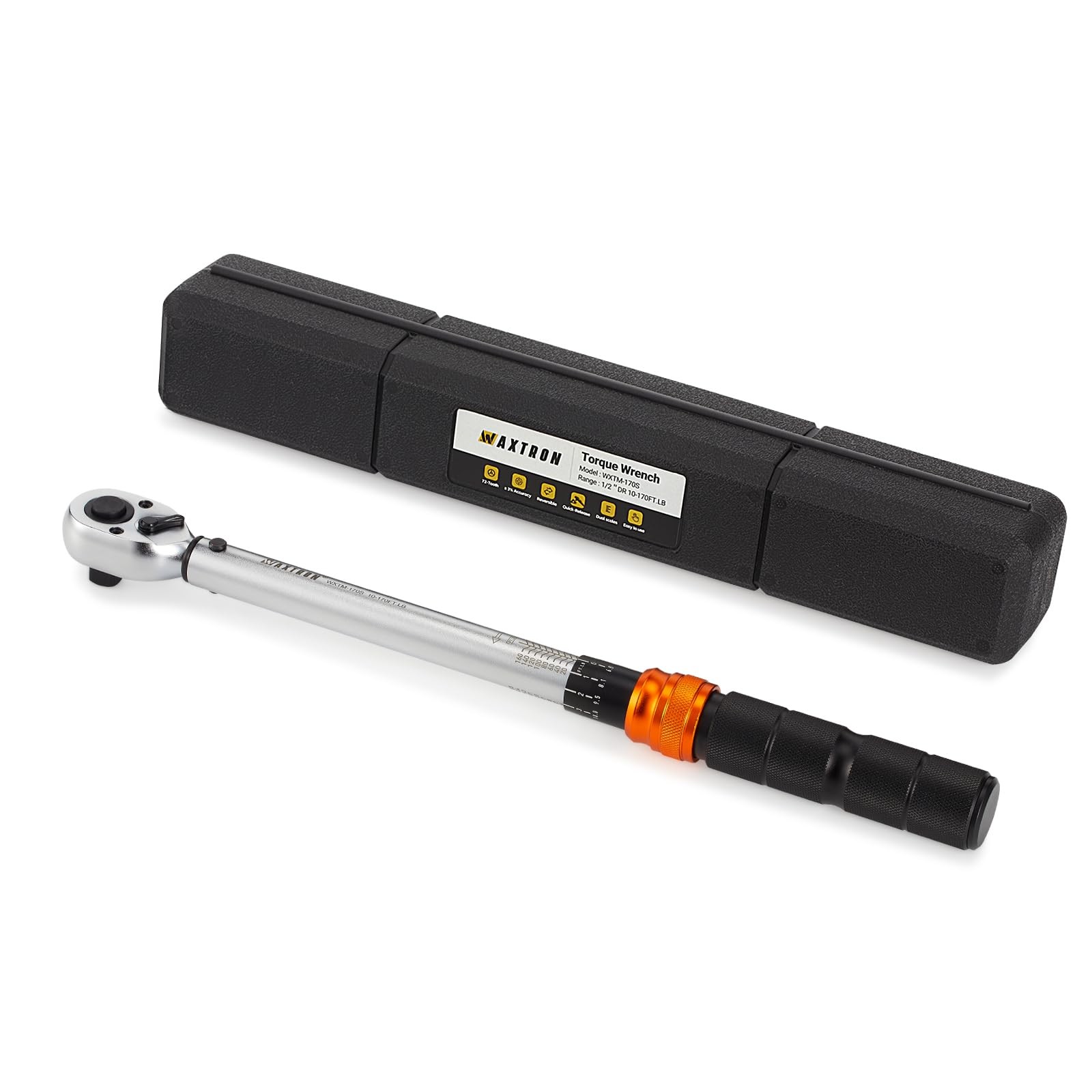 Best 1/2" Click Torque Wrench 10-170 Ft-Lb & 13-230 Nm Range, Micro-Adjustable