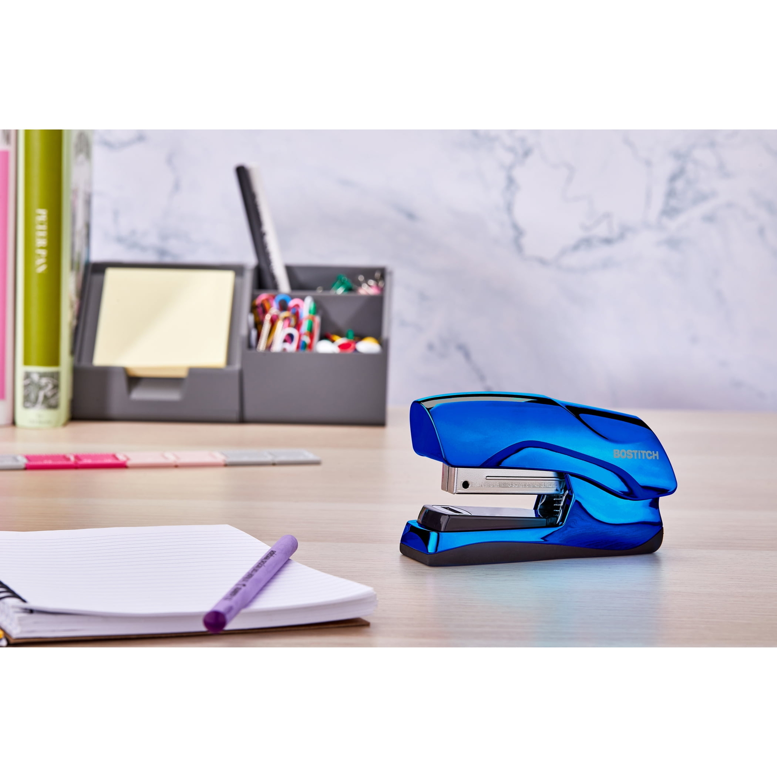 Flat Clinch Stapler, 40 Sheets, Metallic Purple