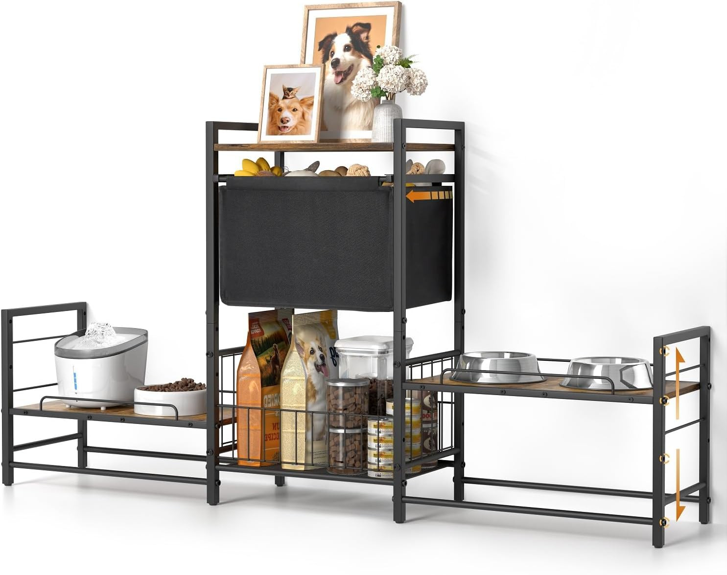 Elevated Dog Bowl Stand with 2 Feeding Stations, Adjustable Raised Feeding Stati