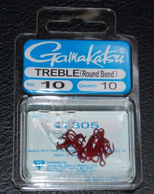 Gamakatsu 47305 Round Bend Red Treble Hooks - Size 10 - Super Sharp