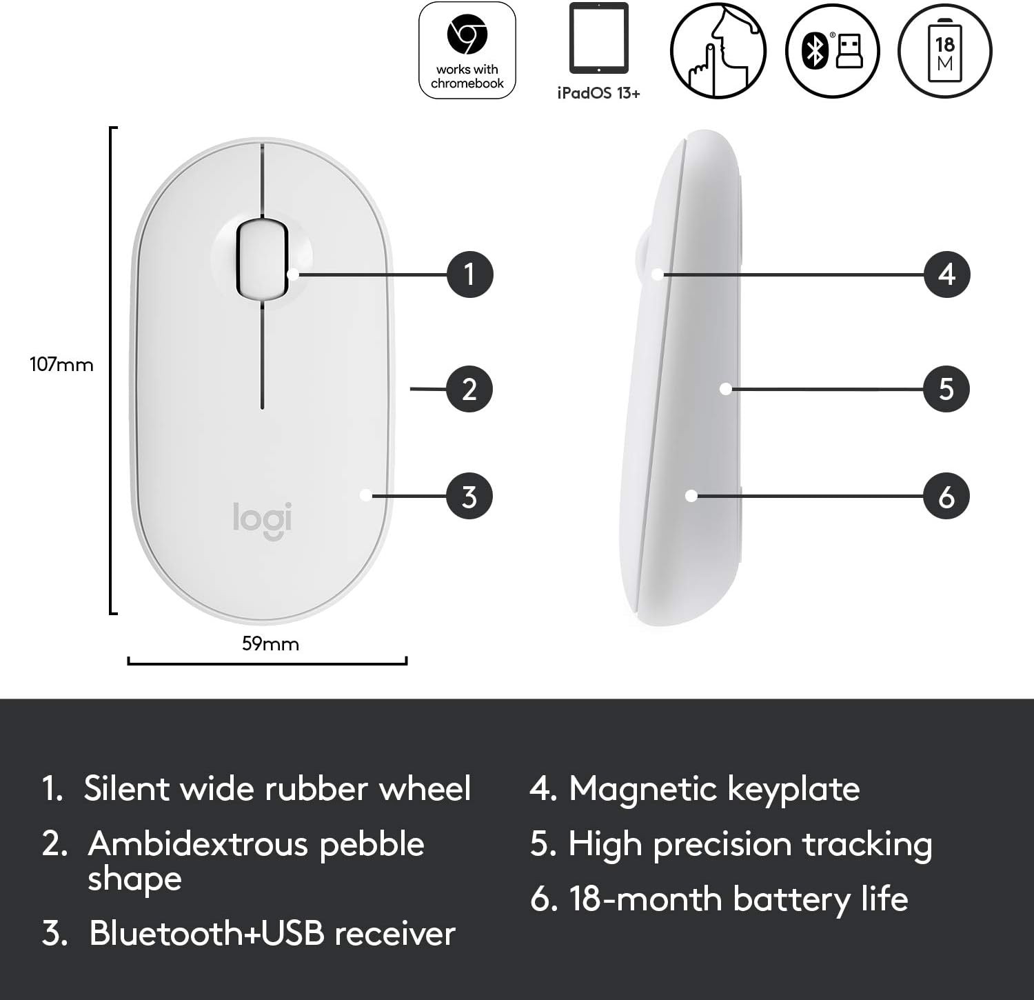 Logitech Slim Wireless Bluetooth Mouse for Mac Off-White Lightweight