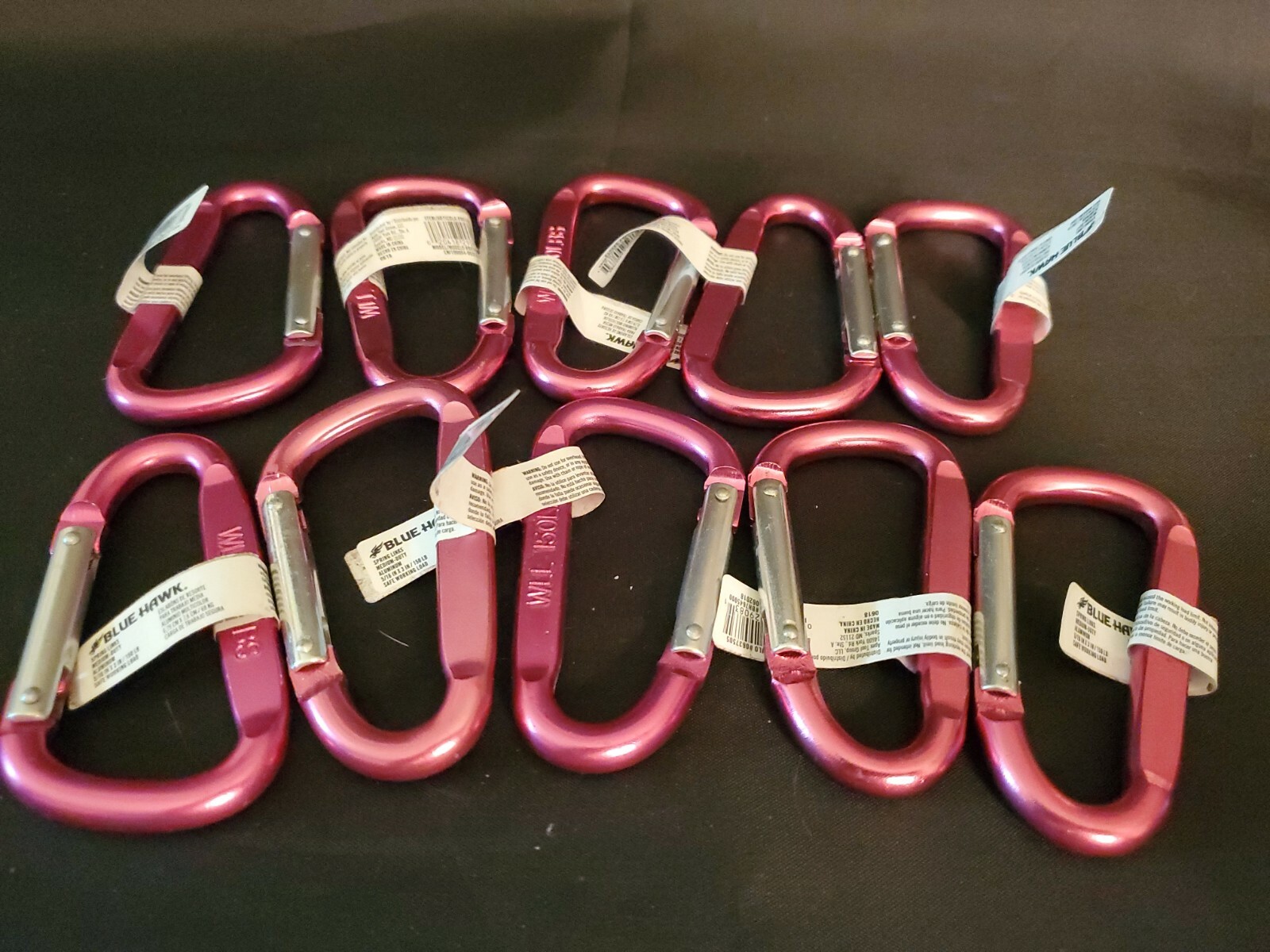 10 New PINK- BLUE HAWK Aluminum Carabiner Clip Spring Links 5/16"