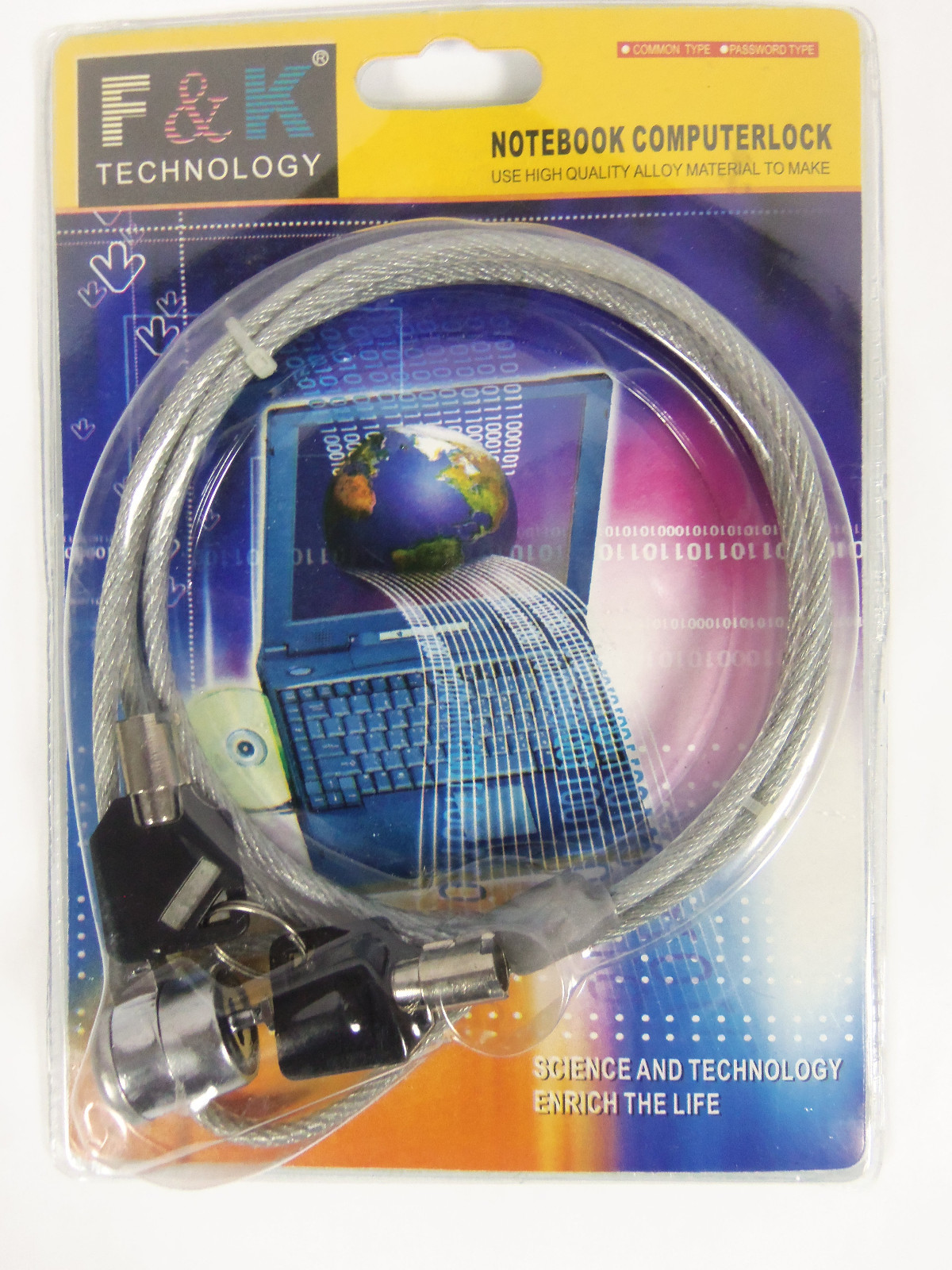 F & K Technology Notebook Computer Cable  Key Lock Brand New!