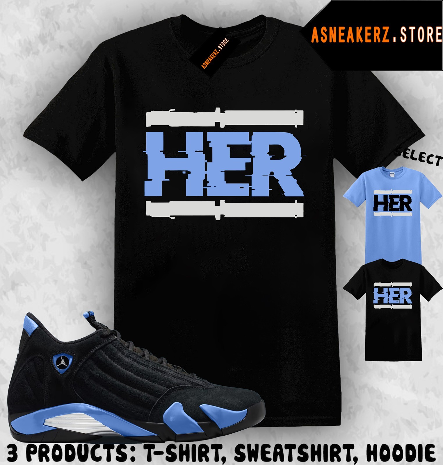 Shirt To Match AJ 14 Black University Blue 2026 Sneaker Matching Tee HER T-Shirt